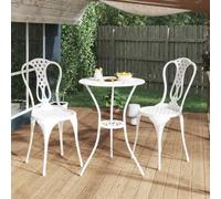 ZQQLVOO Set da bistrò da 3 pezzi, in alluminio pressofuso bianco | Resistente alle intemperie, motivo floreale, romantico, per giardino, terrazza, balcone, 110 kg per sedile
