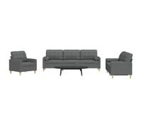 ZQQLVOO Set da divano da 3 pezzi con cuscino decorativo in tessuto grigio scuro - Comodo mobile imbottito con struttura in metallo e cuscino cilindrico. Questo set divano offre un ottimo posto per