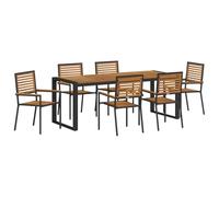 ZQQLVOO Set da pranzo da giardino, 7 pezzi, nero e marrone in polyrattan | Braccioli in legno di acacia, resistente alle intemperie, tavolo rettangolare, per terrazza e giardino