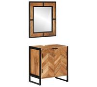 ZQQLVOO Set di 2 mobili da bagno in ferro e legno massello di acacia con mobiletto per lavabo e specchio per un ampio spazio di archiviazione e una chiara immagine a specchio, design durevole per il