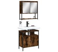 ZQQLVOO Set di 2 mobili da bagno in legno di rovere affumicato con | Materiale in legno, resistente all'umidità, montaggio a parete, spazio, specchio non distorto, salvaspazio