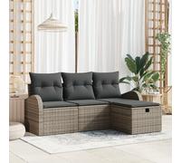 ZQQLVOO Set di 4 divani da giardino con cuscini, in polyrattan, colore grigio, con vano portaoggetti. Questo moderno divano angolare per esterni in polyrattan resistente alle intemperie offre un