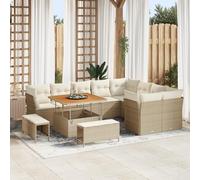 ZQQLVOO Set di 5 divani da giardino con cuscini, in polyrattan e acacia, configurazione modulare, tessuto a mano, mobili da esterni