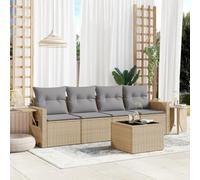 ZQQLVOO Set di 5 divani da giardino in polyrattan beige con cuscini | Design modulare, ripiano in vetro, ripiani pieghevoli, molle a gas, facile da pulire