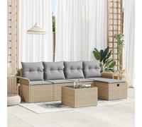 ZQQLVOO Set di 6 divani da giardino con cuscini beige, in polyrattan, mobili da esterni resistenti alle intemperie con spazio e comodità. Questo set di divani da giardino da 6 pezzi in beige combina