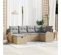 ZQQLVOO Set di 6 divani da giardino con cuscini beige, in polyrattan, mobili modulari per esterni, per balcone, terrazza, resistenti alle intemperie e ai raggi UV, con piedini regolabili, comodi