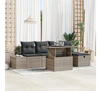 ZQQLVOO Set di 6 divani da giardino con cuscini in polyrattan grigio, mobili da esterni resistenti alle intemperie con spazio per terrazze. Questo set di divani da giardino da 6 pezzi in polyrattan