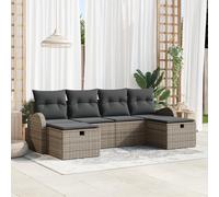 ZQQLVOO Set di 6 divani da giardino con cuscini, in polyrattan grigio, set di mobili modulari per terrazza, balcone, giardino d'inverno, mobili da esterno resistenti alle intemperie con imbottitura