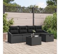 ZQQLVOO Set di 6 divani da giardino con cuscini, in rattan sintetico, colore nero, moderno, questo set di divani da giardino da 6 pezzi in robusto rattan sintetico e acciaio è resistente alle