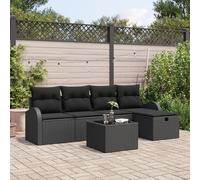 ZQQLVOO Set di 6 divani da giardino con cuscini neri in polyrattan, set di divani modulari per esterni con design resistente alle intemperie e spazio nascosto per terrazza e balcone