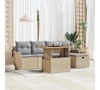 ZQQLVOO Set di 6 divani da giardino in polyrattan beige e cuscini grigio chiaro, mobili da esterno resistenti ai raggi UV, per terrazza e balcone, design spazioso per una convivialità rilassata