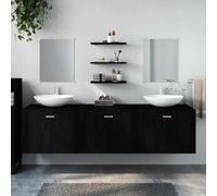 ZQQLVOO Set di 6 mobili da bagno in legno nero con specchio | Montaggio a parete senza superficie inferiore, spazio per utensili da bagno, piastra superiore per lavandino, scarico incluso