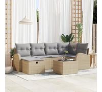 ZQQLVOO Set di 7 divani da giardino con cuscini beige in polyrattan, set divano da esterno per balcone e terrazza, mobili in polyrattan resistente alle intemperie con vano portaoggetti, cuscini grigi
