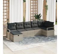 ZQQLVOO Set di 7 divani da giardino con cuscini grigio chiaro in polyrattan, design modulare per configurazione personalizzata, mobili da esterno resistenti alle intemperie con trama intrecciata a
