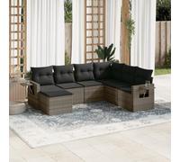 ZQQLVOO Set di 7 divani da giardino con cuscini in polyrattan grigio | Design modulare, ripiani pieghevoli con molle a gas, rivestimento rimovibile e lavabile, resistente alle intemperie