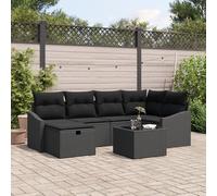 ZQQLVOO Set di 7 divani da giardino con cuscini, in polyrattan nero, set di divani ad angolo per fino a 6 persone, con spazio per riporre oggetti, materiale resistente alle intemperie e ai raggi UV