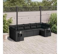 ZQQLVOO Set di 7 divani da giardino in polyrattan nero con cuscini | Design modulare, ripiani pieghevoli con molle a gas, fodere rimovibili e lavabili, resistenti alle intemperie