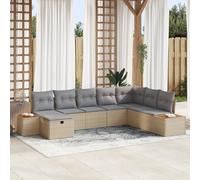 ZQQLVOO Set di 8 divani da giardino con cuscini beige in polyrattan, set di divani modulari per esterni con vano portaoggetti, set lounge resistente alle intemperie per terrazza e balcone. Questo