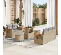 ZQQLVOO Set di 8 divani da giardino con cuscini, in polyrattan e acacia, resistenti alle intemperie, per terrazza e balcone, con federe imbottite, design moderno per sei persone
