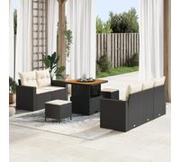 ZQQLVOO Set di 8 divani da giardino con cuscini resistenti alle intemperie, in polyrattan e acacia, per terrazza, balcone, design modulare, spaziosa capacità di seduta per sei persone, elegante