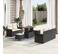 ZQQLVOO Set di 8 divani da giardino in polyrattan con cuscini, mobili modulari per esterni per terrazza e balcone, resistente alle intemperie, in acacia, con tavolini per stare comodi