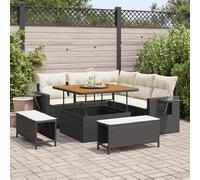 ZQQLVOO Set di 8 divani da giardino nero con cuscino bianco panna, mobili da esterno resistente ai raggi UV per terrazza e giardino, incluso tavolino da caffè e rivestimenti rimovibili per un semplice