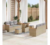 ZQQLVOO Set di 9 divani da giardino con cuscini beige in polyrattan e acacia, mobili da esterni resistenti alle intemperie, per terrazza, balcone, giardino, piedi regolabili, spazioso gruppo di sedute