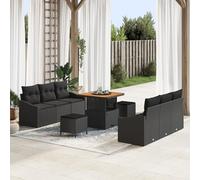 ZQQLVOO Set di 9 divani da giardino con cuscini, in polyrattan e acacia, design modulare e piedi regolabili, per balcone, terrazzo, esterno e salotto