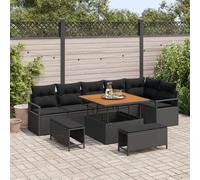 ZQQLVOO Set di 9 divani da giardino con cuscini, in polyrattan e acacia, modulari, spazioso, per sei persone, comoda imbottitura, telaio in acciaio resistente alle intemperie