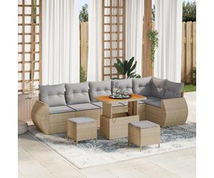 ZQQLVOO Set di 9 divani da giardino con cuscini, in polyrattan e acacia, per eventi all'aperto e ore di relax, layout modulare, flessibile, per fino a sei persone, robusto