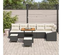ZQQLVOO Set di 9 divani da giardino con cuscini, in polyrattan e acacia, per terrazza e balcone, resistenti ai raggi UV e durevoli, con rivestimenti rimovibili, comoda imbottitura per sei
