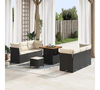 ZQQLVOO Set di 9 divani da giardino in polyrattan, divano ad angolo, divano dritto, tavolo e pouf con cuscino bianco crema, resistente alle intemperie, per 5 persone, comodo