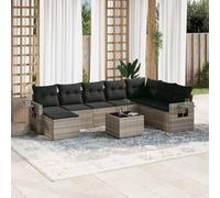 ZQQLVOO Set di 9 divani da giardino in polyrattan grigio chiaro, con | Design modulare, ripiano pieghevole con molla a gas, piano del tavolo in vetro temperato, comoda imbottitura spessa