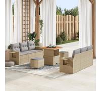 ZQQLVOO Set di divani da giardino 5 posti in polyrattan resistente alle intemperie, beige con cuscino grigio chiaro, design modulare per terrazza e giardino, mobili da esterno per un'atmosfera