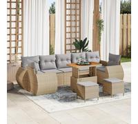 ZQQLVOO Set di divani da giardino da 10 pezzi con cuscini beige, in polyrattan e acacia, 4 moduli di seduta e 6 cuscini per un comfort moderno all'aperto, mobili da salotto resistenti alle intemperie