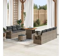 ZQQLVOO Set di divani da giardino da 10 pezzi con cuscini, in polyrattan e acacia, mobili per esterni per terrazza e balcone. Questo elegante set da giardino da 10 pezzi in grigio è resistente alle