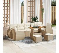 ZQQLVOO Set di divani da giardino da 10 pezzi con cuscini, in polyrattan e acacia, per sei persone, mobili da esterni resistenti con cuscini resistenti alle intemperie e effetto intrecciato a mano