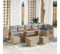 ZQQLVOO Set di divani da giardino da 10 pezzi con cuscini, in polyrattan e acacia, set modulare per esterni con lavorazione artigianale intrecciata a mano e materiali resistenti alle intemperie, per