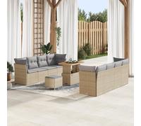ZQQLVOO Set di divani da giardino da 11 pezzi con cuscini beige in polyrattan e acacia, per terrazza, comodo per sei persone, mobili modulari da esterno resistenti alle intemperie