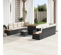 ZQQLVOO Set di divani da giardino da 11 pezzi con cuscini in nero e crema, rattan sintetico e acacia, per terrazza. Questo set modulare per esterni è resistente alle intemperie