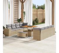 ZQQLVOO Set di divani da giardino da 11 pezzi con cuscini, in polyrattan e acacia, 4 posti, mobili per esterni per balcone e terrazza, design modulare con rivestimenti intercambiabili e resistenza ai