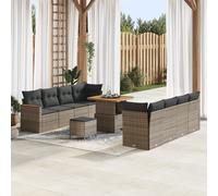 ZQQLVOO Set di divani da giardino da 11 pezzi con cuscini, in polyrattan grigio acacia, set modulare per esterni con piedini regolabili per terrazza e balcone, set lounge resistente alle intemperie