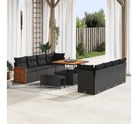 ZQQLVOO Set di divani da giardino da 11 pezzi con cuscini neri in polyrattan e legno di acacia. Questo moderno e spazioso set da giardino da 11 pezzi offre molto spazio per il vostro