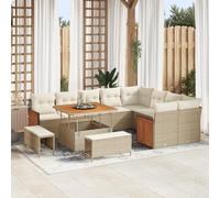 ZQQLVOO Set di divani da giardino da 12 pezzi con cuscini beige in polyrattan e acacia. Questo grande set di divani ad angolo offre comfort e stile per il vostro spazio esterno. Con il suo