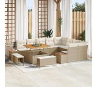 ZQQLVOO Set di divani da giardino da 12 pezzi con cuscini, in polyrattan e acacia, 4 posti, mobili per esterni per terrazza e balcone, resistenti ai raggi UV e alle intemperie, con comode imbottiture
