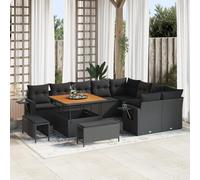 ZQQLVOO Set di divani da giardino da 12 pezzi con cuscini, in polyrattan e acacia, imbottitura resistente alle intemperie e struttura resistente ai raggi UV, per terrazza e balcone