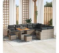 ZQQLVOO Set di divani da giardino da 12 pezzi con cuscini, in polyrattan e acacia, per terrazza e balcone, resistenti alle intemperie, con protezione UV e rivestimenti rimovibili, design moderno