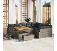 ZQQLVOO Set di divani da giardino da 12 pezzi con cuscini in polyrattan grigio acacia, mobili per esterni e soggiorno. Questo set di divani da esterno a quattro posti è realizzato in robusto