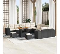 ZQQLVOO Set di divani da giardino da 13 pezzi con cuscini, in polyrattan e acacia, resistenti alle intemperie e spazioso, per fino a otto persone, con soluzioni per riporre oggetti e comodi colori