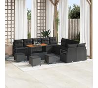 ZQQLVOO Set di divani da giardino da 14 pezzi con cuscini, in polyrattan e acacia, per 4 persone, design modulare con tessuti resistenti alle intemperie e configurazione flessibile, per terrazza e
